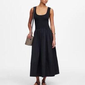 Madewell Mixed Poplin Scoopneck Maxi Dress Jet Black Size XXS 2XS NWT Capsule